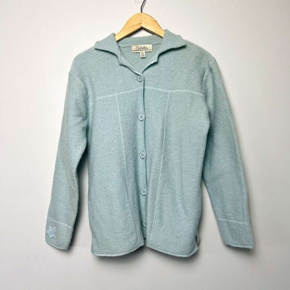 Women’s Cabela's Wool Cardigan sz M/L Pockets Feminine Retro Cozy Warm Green